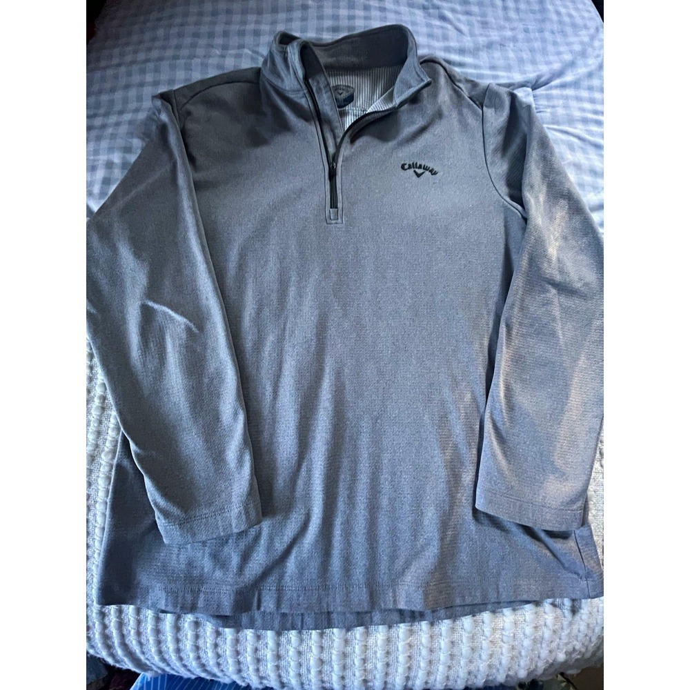 Callaway Men's L Gray Polyester 1/4 Zip Mock Neck Long Sleeve Golf Pullover